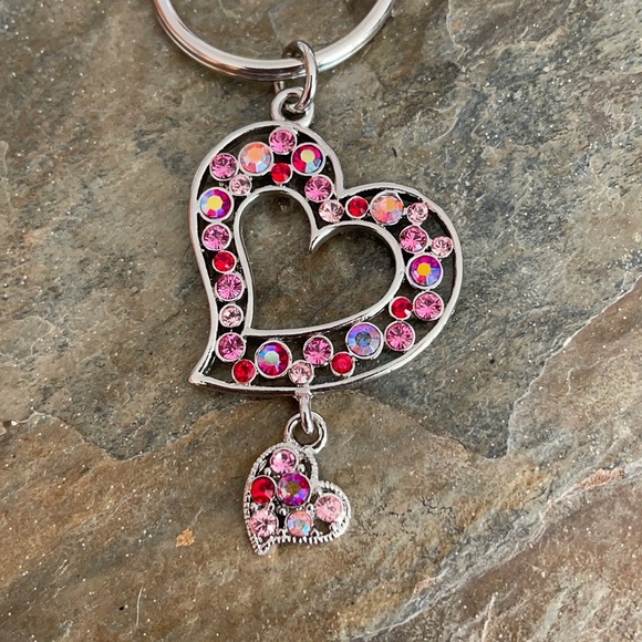 NWT Double Heart Crystal Charm Key Chain - Picture 2 of 5